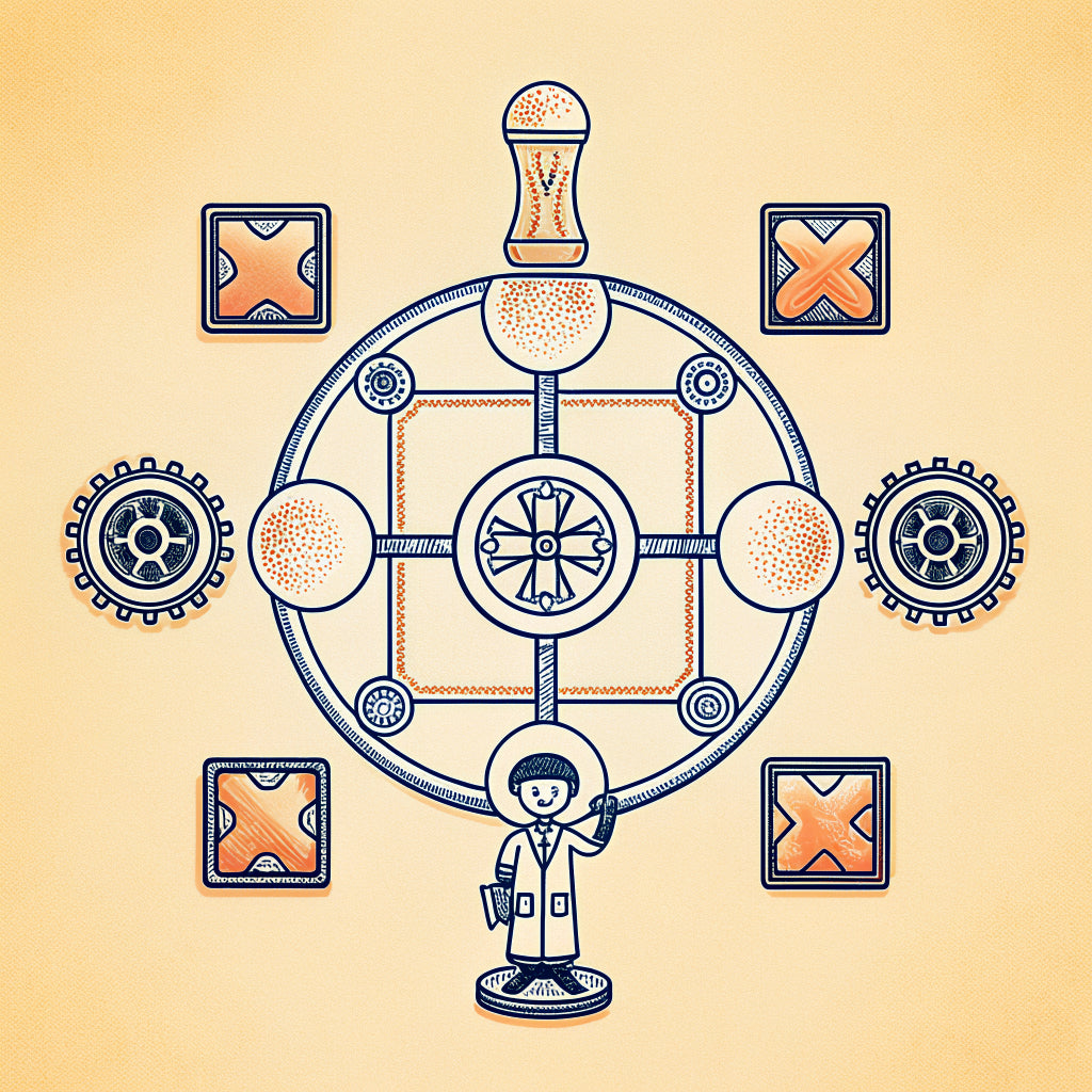 Illustration of a wax seal stamp pressing a seal onto a card, with a tiny person holding up the finished card