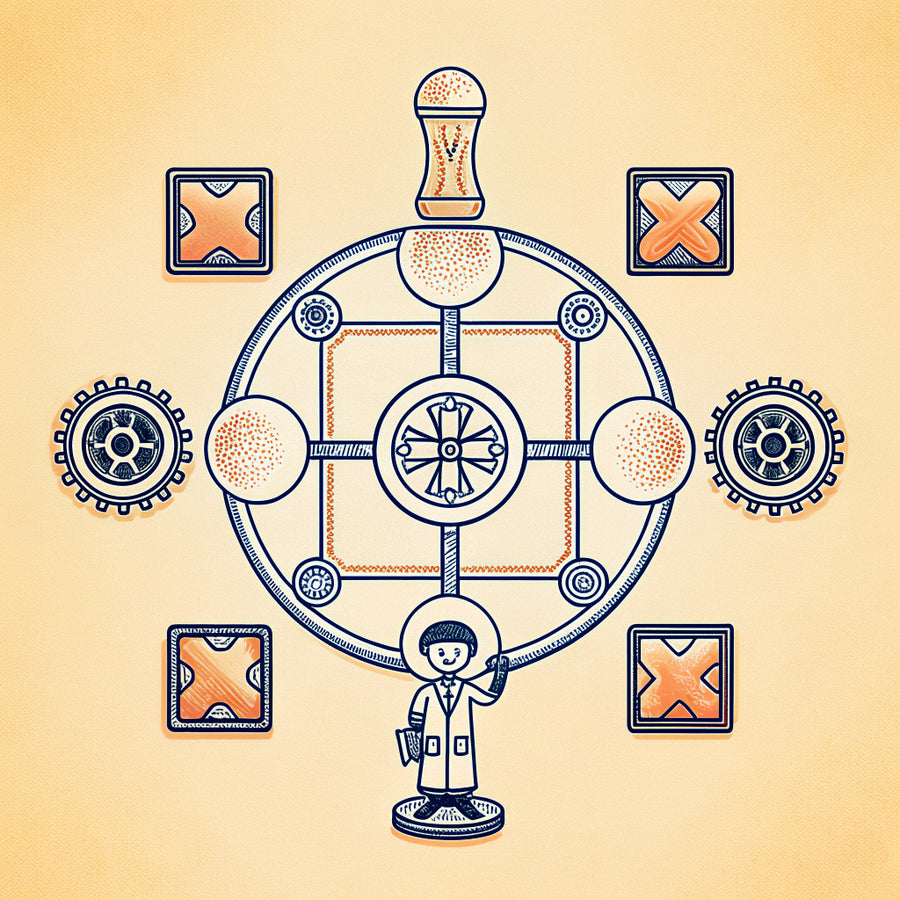 Illustration of a wax seal stamp pressing a seal onto a card, with a tiny person holding up the finished card