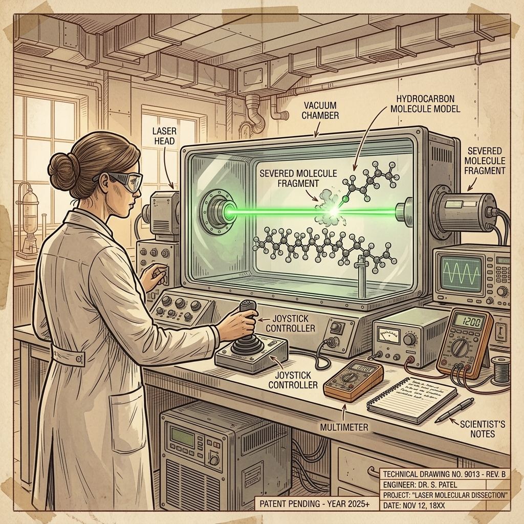 Scientist using a laser to cut a molecule inside a chamber