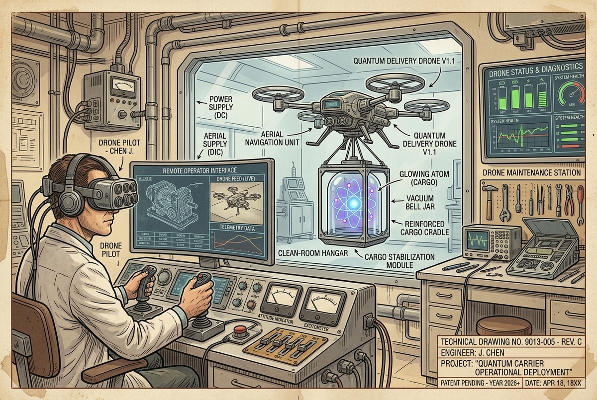 Pilot in a headset steering a delivery drone from a control room