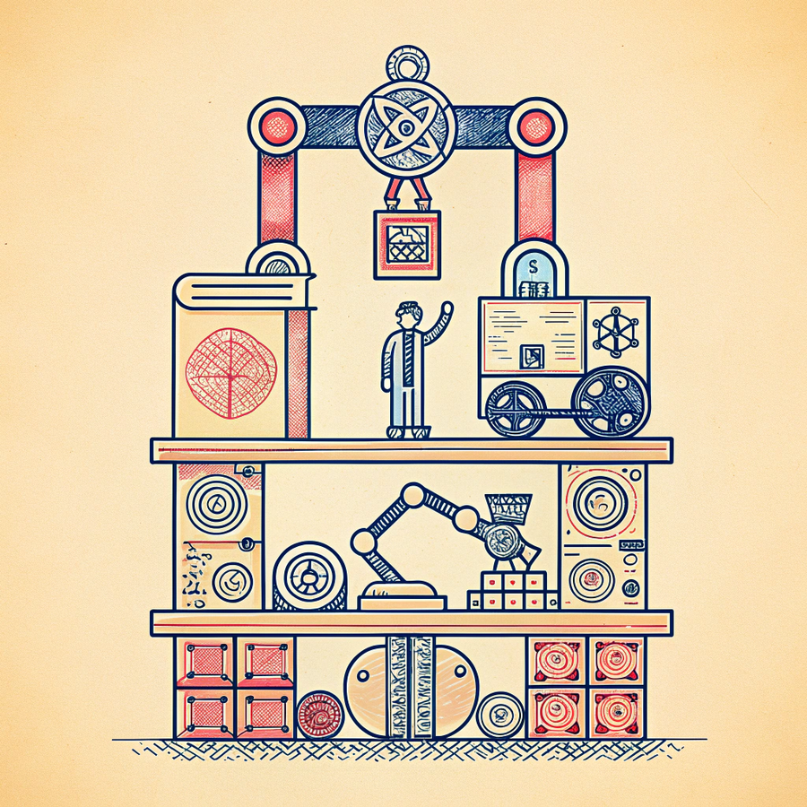 Machine with a robotic arm and shelves, with a scientist waving