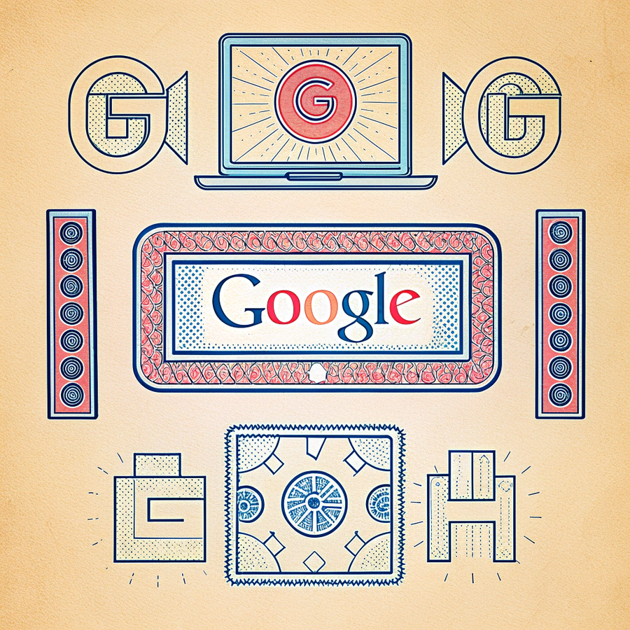 Google logo surrounded by a laptop and stylised G icons